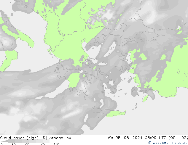 nuvens (high) Arpege-eu Qua 05.06.2024 06 UTC