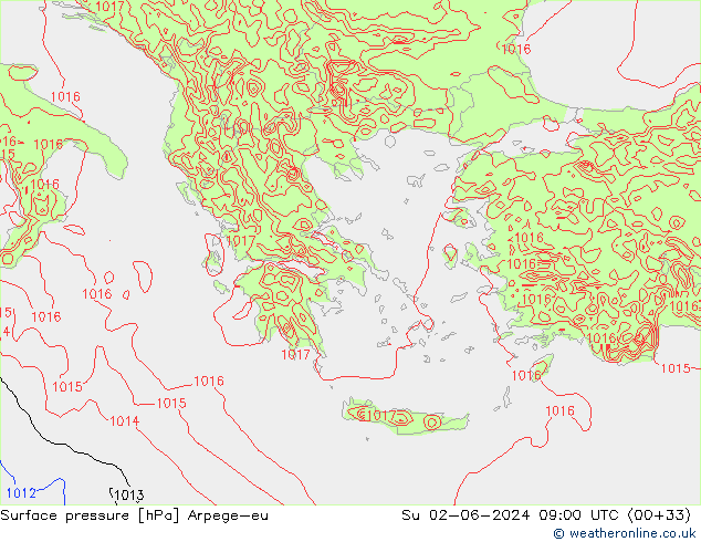 pressão do solo Arpege-eu Dom 02.06.2024 09 UTC