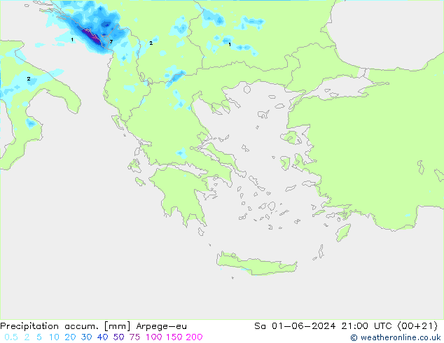 Precipitation accum. Arpege-eu Sáb 01.06.2024 21 UTC