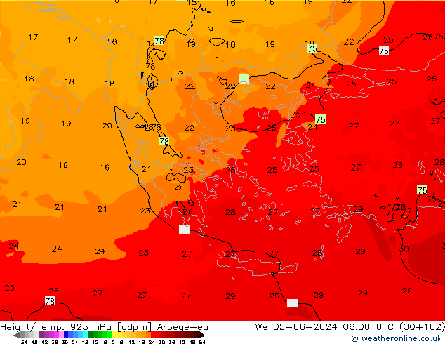 Geop./Temp. 925 hPa Arpege-eu mié 05.06.2024 06 UTC