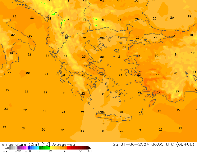Temperatura (2m) Arpege-eu sab 01.06.2024 06 UTC