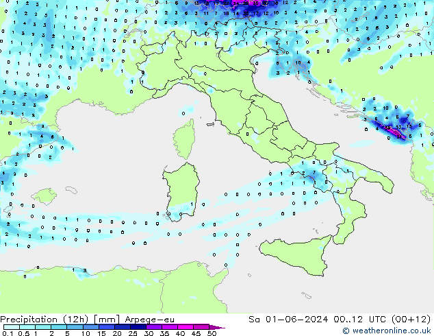 Precipitazione (12h) Arpege-eu sab 01.06.2024 12 UTC