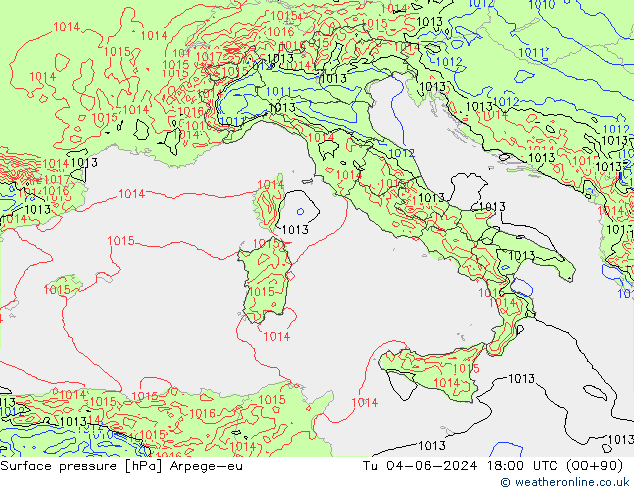 Surface pressure Arpege-eu Tu 04.06.2024 18 UTC