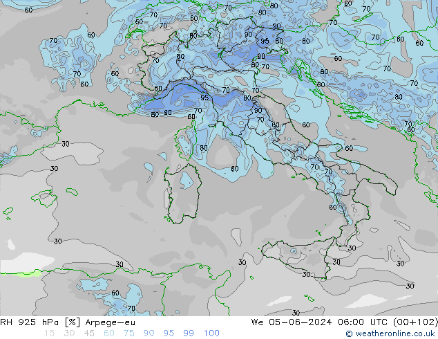 RH 925 hPa Arpege-eu  05.06.2024 06 UTC