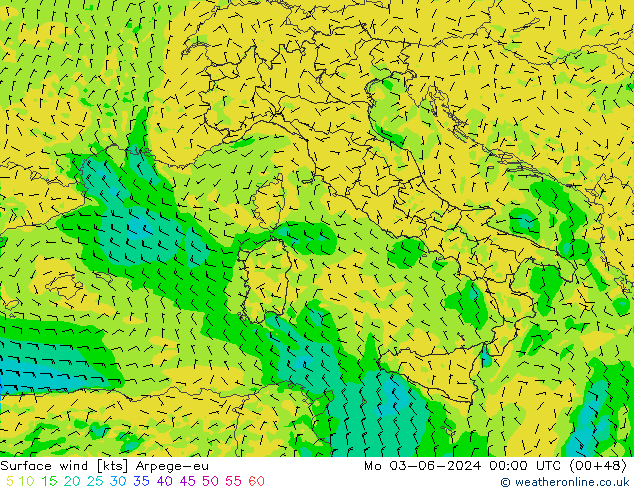 Vent 10 m Arpege-eu lun 03.06.2024 00 UTC