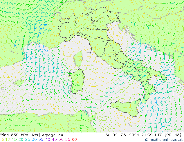 Wind 850 hPa Arpege-eu Su 02.06.2024 21 UTC