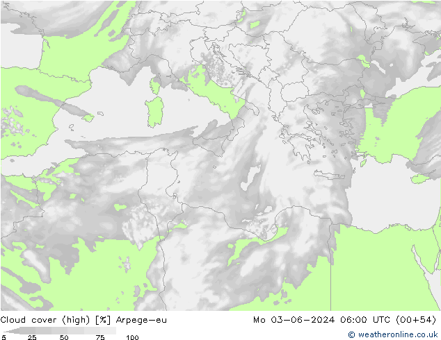 vysoký oblak Arpege-eu Po 03.06.2024 06 UTC