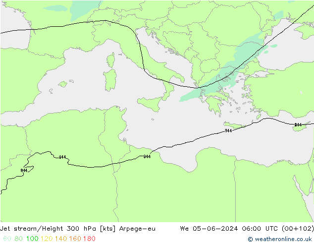 Jet stream Arpege-eu Qua 05.06.2024 06 UTC