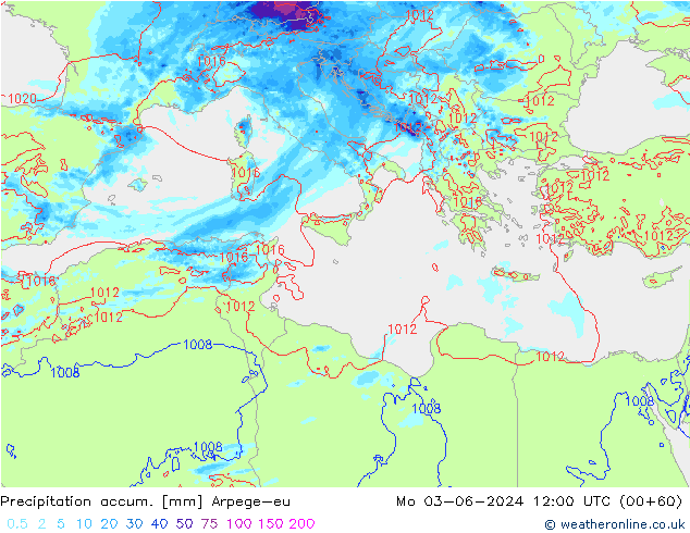 Precipitation accum. Arpege-eu пн 03.06.2024 12 UTC