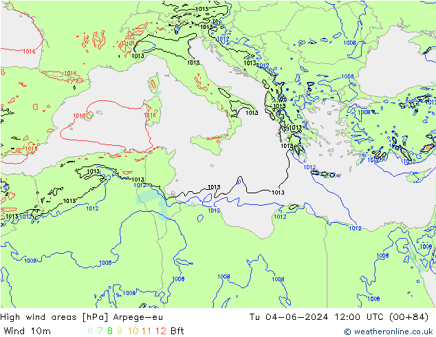 Windvelden Arpege-eu di 04.06.2024 12 UTC