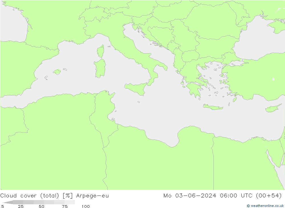 nuvens (total) Arpege-eu Seg 03.06.2024 06 UTC