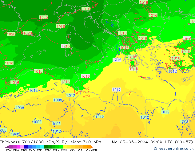 Dikte700-1000 hPa Arpege-eu ma 03.06.2024 09 UTC