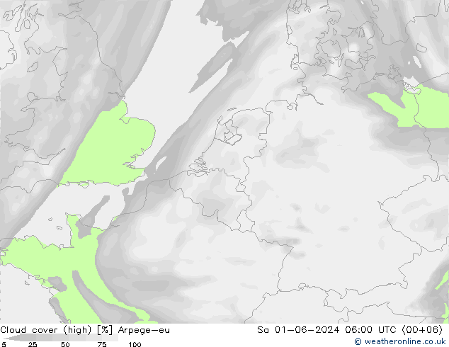 Cloud cover (high) Arpege-eu Sa 01.06.2024 06 UTC