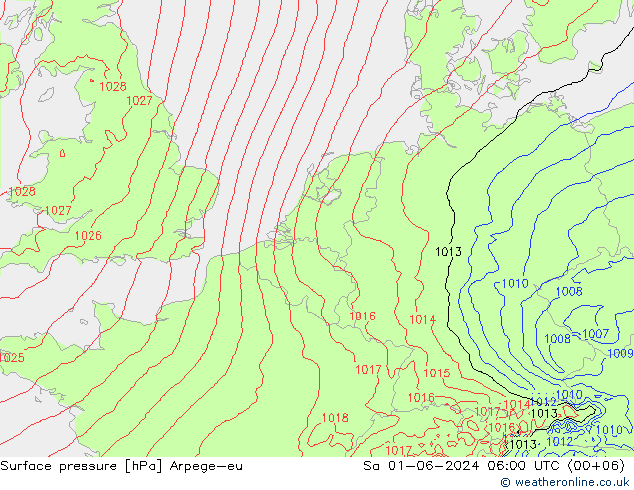 地面气压 Arpege-eu 星期六 01.06.2024 06 UTC