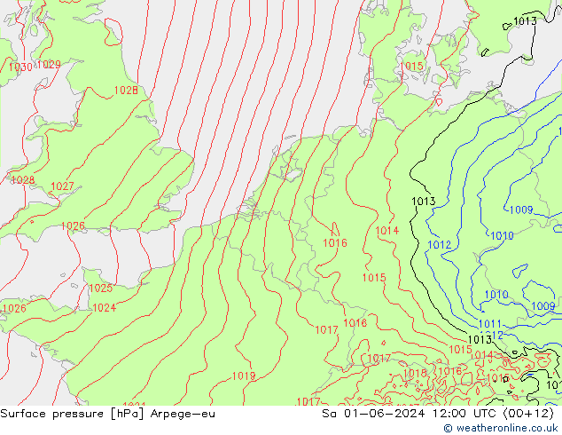 Surface pressure Arpege-eu Sa 01.06.2024 12 UTC