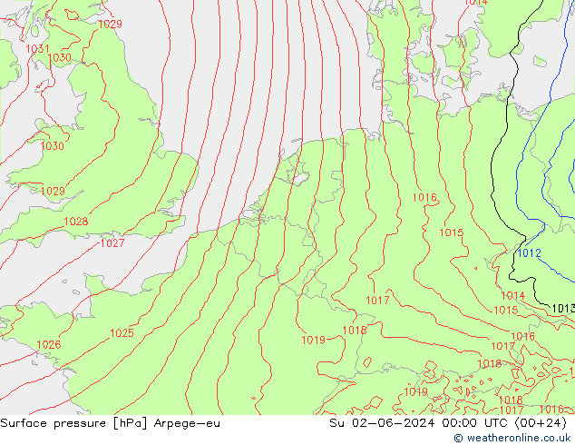 Surface pressure Arpege-eu Su 02.06.2024 00 UTC