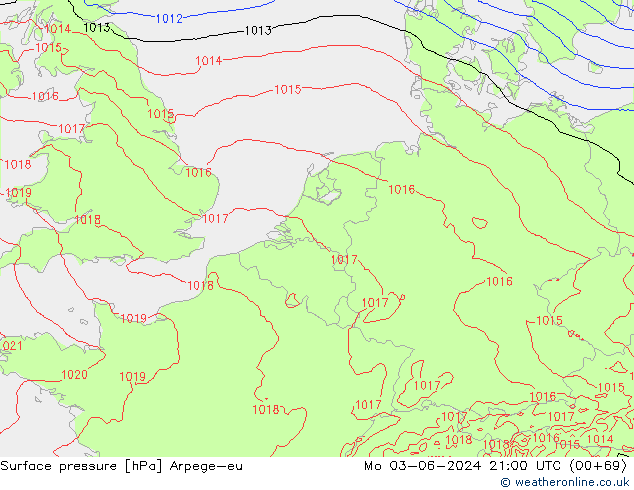 Surface pressure Arpege-eu Mo 03.06.2024 21 UTC