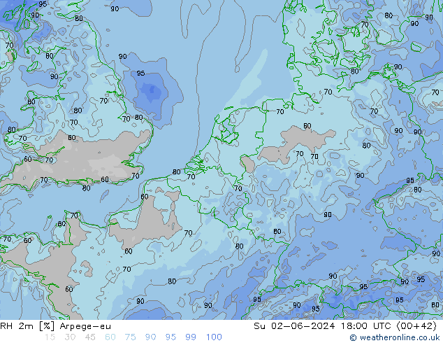 RH 2m Arpege-eu Su 02.06.2024 18 UTC