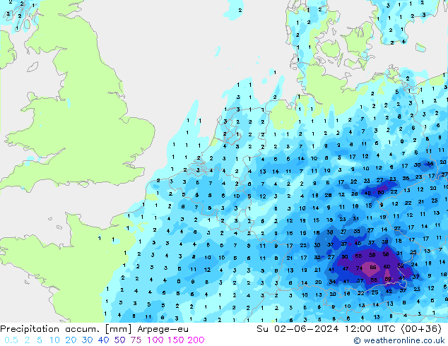 Precipitation accum. Arpege-eu  02.06.2024 12 UTC