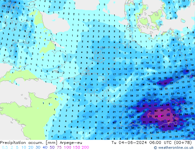 Precipitation accum. Arpege-eu Ter 04.06.2024 06 UTC