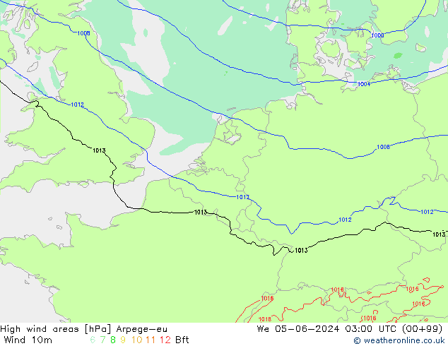 High wind areas Arpege-eu We 05.06.2024 03 UTC