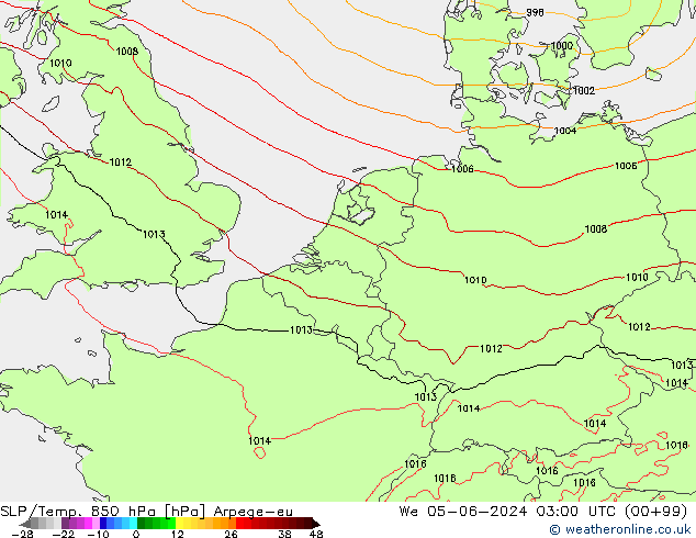 SLP/Temp. 850 hPa Arpege-eu We 05.06.2024 03 UTC