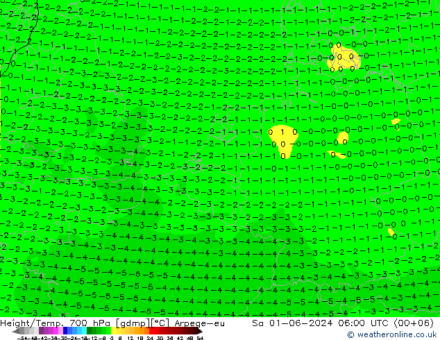 Hoogte/Temp. 700 hPa Arpege-eu za 01.06.2024 06 UTC
