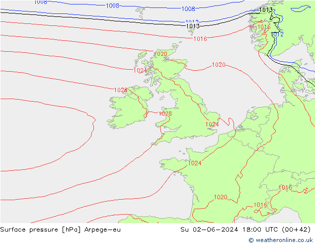 pression de l'air Arpege-eu dim 02.06.2024 18 UTC