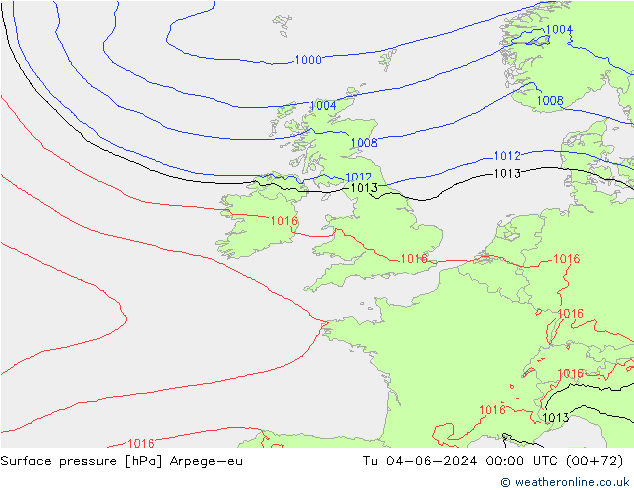 Surface pressure Arpege-eu Tu 04.06.2024 00 UTC