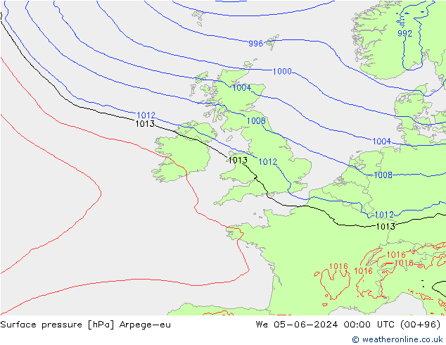 Presión superficial Arpege-eu mié 05.06.2024 00 UTC