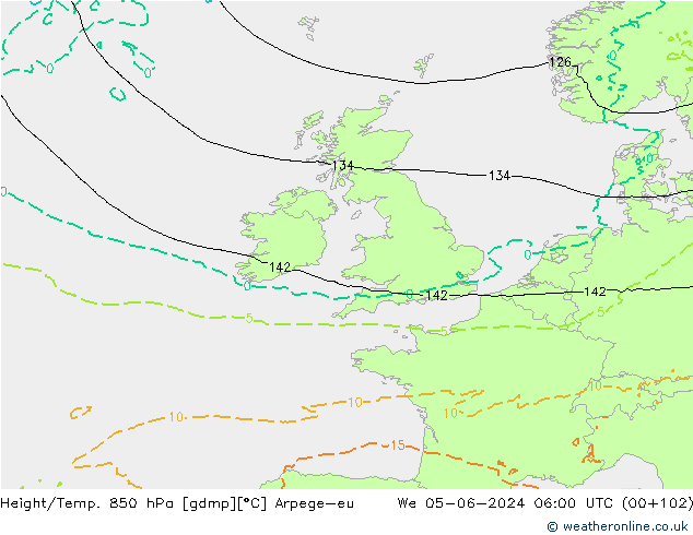 Géop./Temp. 850 hPa Arpege-eu mer 05.06.2024 06 UTC