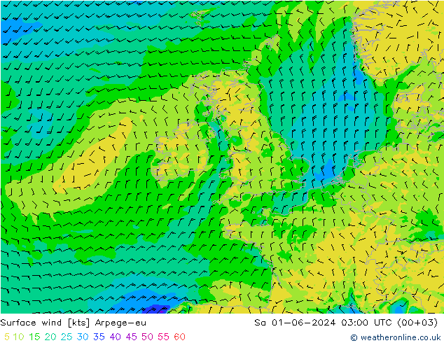 Surface wind Arpege-eu Sa 01.06.2024 03 UTC