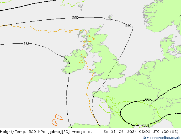 Geop./Temp. 500 hPa Arpege-eu sáb 01.06.2024 06 UTC