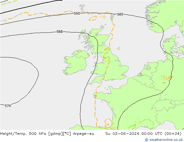 Height/Temp. 500 hPa Arpege-eu So 02.06.2024 00 UTC