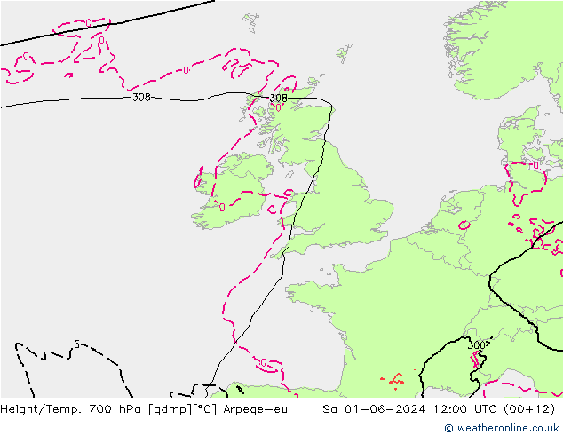 Height/Temp. 700 hPa Arpege-eu  01.06.2024 12 UTC