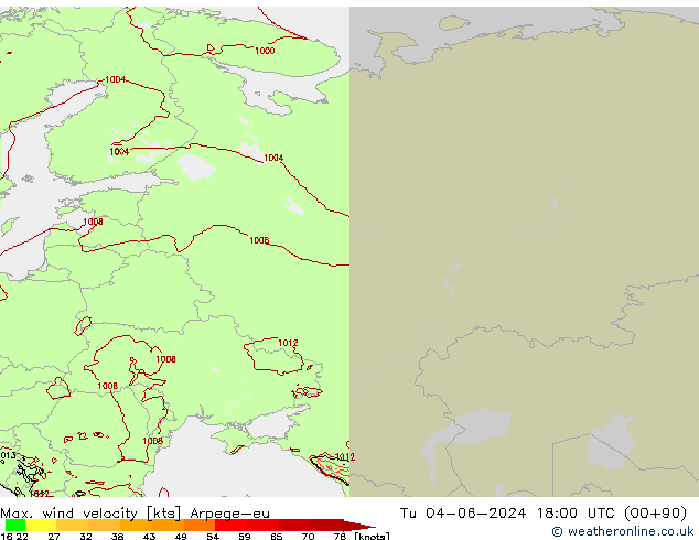 Max. wind velocity Arpege-eu Ter 04.06.2024 18 UTC