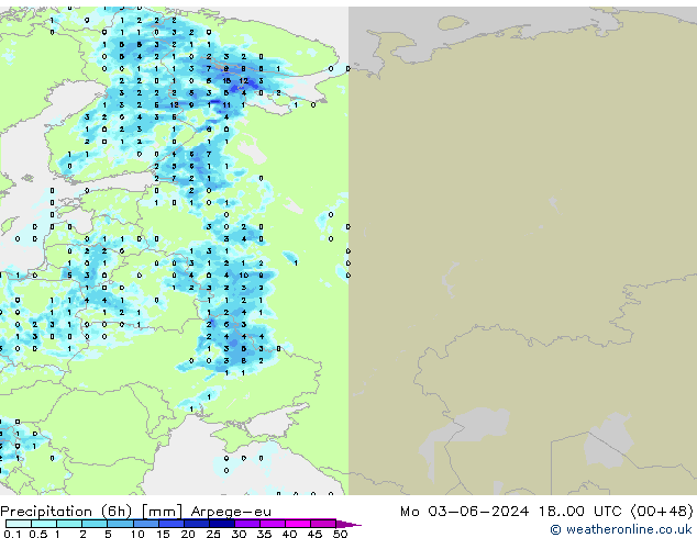 осадки (6h) Arpege-eu пн 03.06.2024 00 UTC