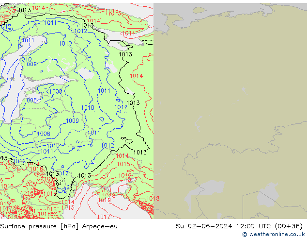 Pressione al suolo Arpege-eu dom 02.06.2024 12 UTC