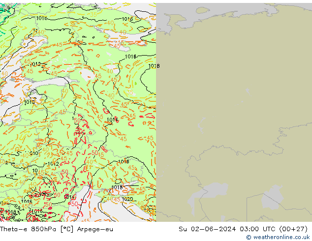 Theta-e 850гПа Arpege-eu Вс 02.06.2024 03 UTC