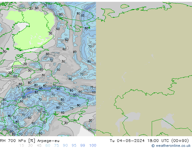 RH 700 hPa Arpege-eu  04.06.2024 18 UTC