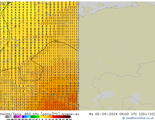 Height/Temp. 850 hPa Arpege-eu śro. 05.06.2024 06 UTC