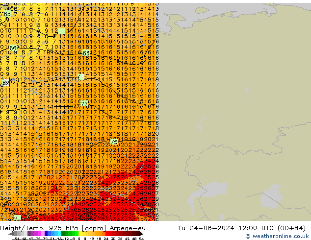 Yükseklik/Sıc. 925 hPa Arpege-eu Sa 04.06.2024 12 UTC