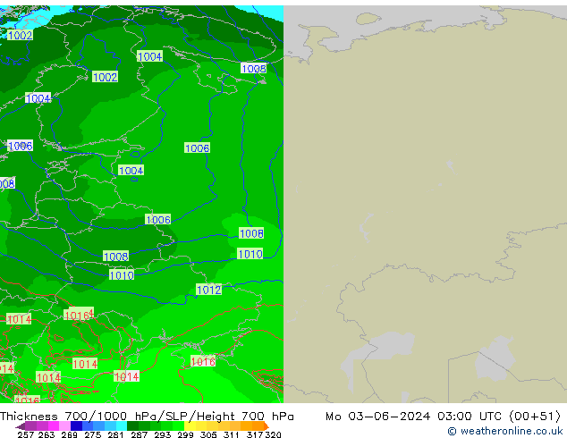 700-1000 hPa Kalınlığı Arpege-eu Pzt 03.06.2024 03 UTC