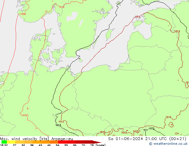 Max. wind snelheid Arpege-eu za 01.06.2024 21 UTC