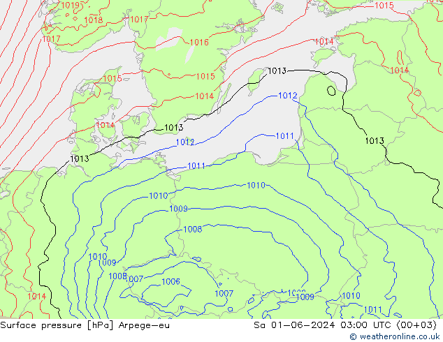 Pressione al suolo Arpege-eu sab 01.06.2024 03 UTC