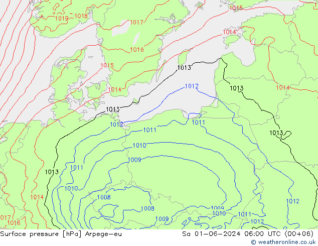 Surface pressure Arpege-eu Sa 01.06.2024 06 UTC