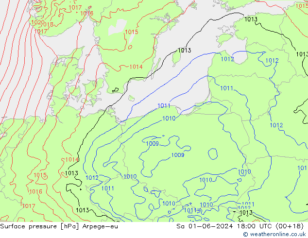 Surface pressure Arpege-eu Sa 01.06.2024 18 UTC