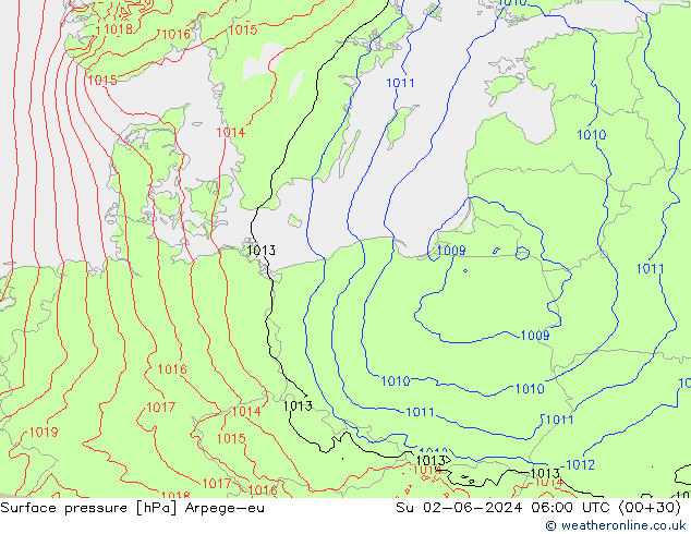 Surface pressure Arpege-eu Su 02.06.2024 06 UTC