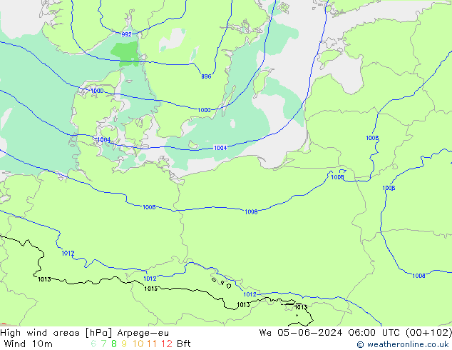 Windvelden Arpege-eu wo 05.06.2024 06 UTC