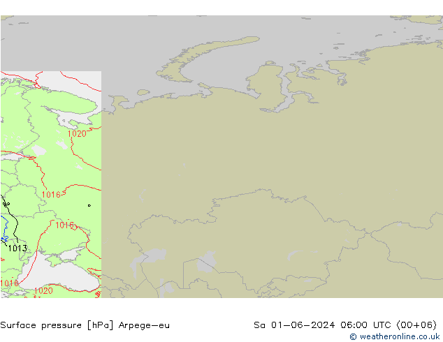 Presión superficial Arpege-eu sáb 01.06.2024 06 UTC